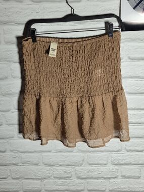 Open Edit Brown Smocked Ruffle Mini Skirt